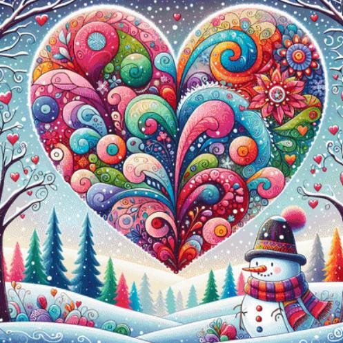 Whimsical Winter Wonderland Snowman counted cross stitch pattern by World of Love Hearts/Adrian G. Eyre