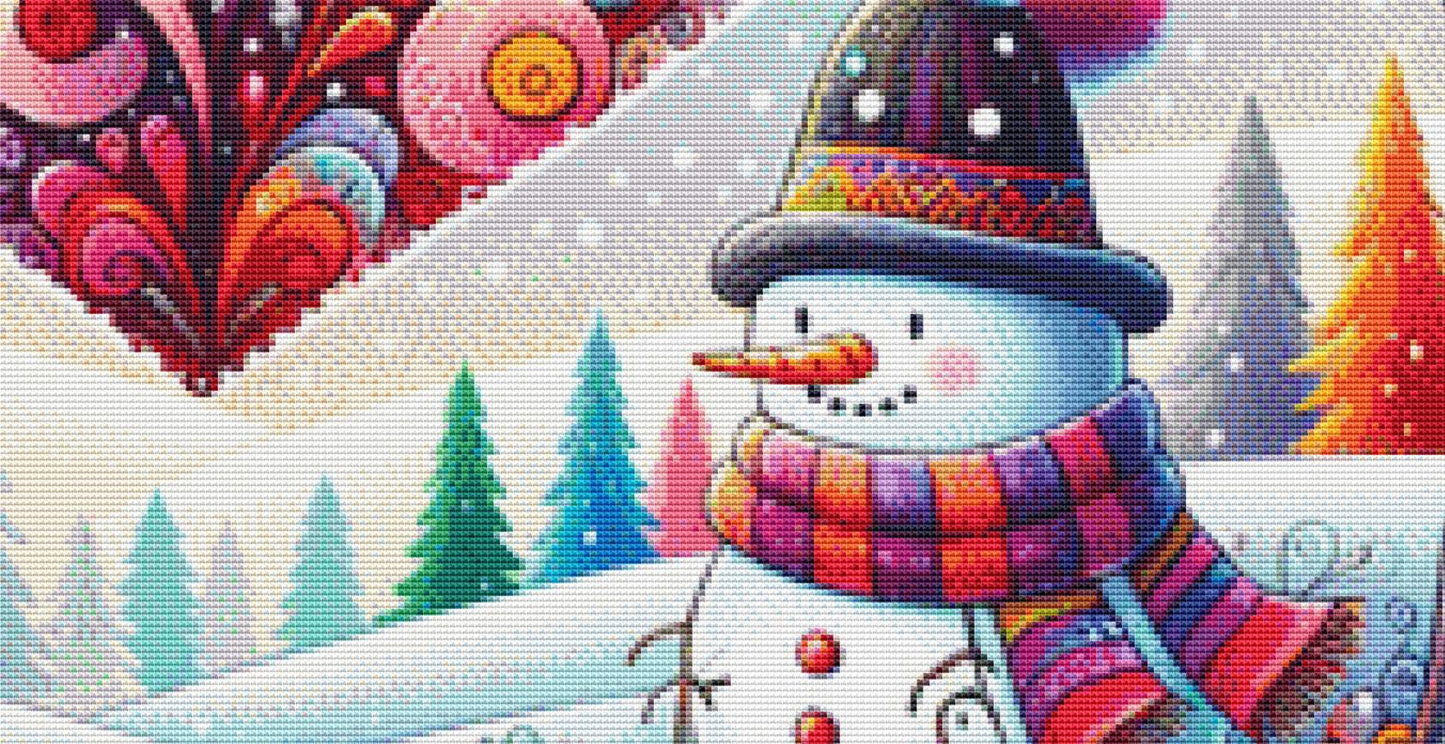Whimsical Winter Wonderland Snowman counted cross stitch pattern by World of Love Hearts/Adrian G. Eyre