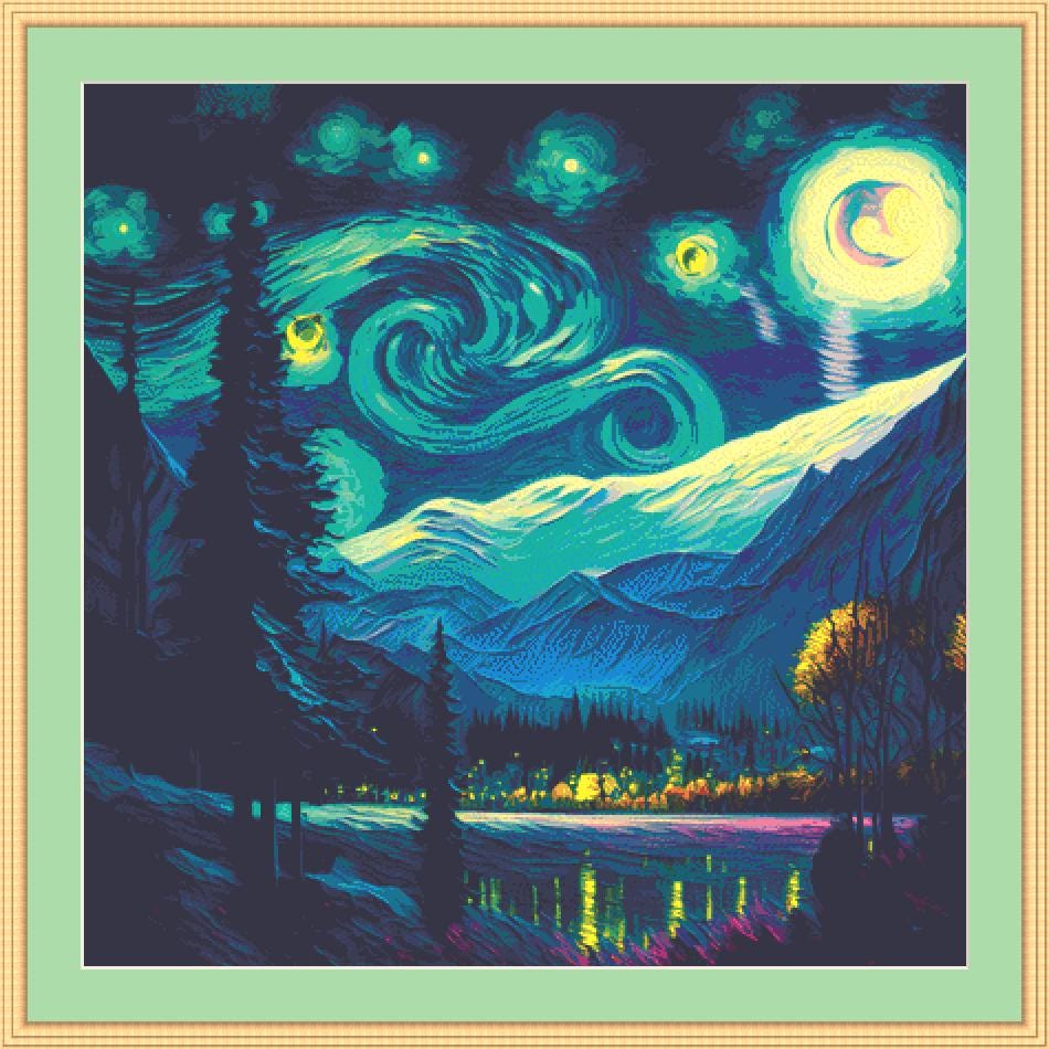 Peace in the Night counted cross stitch pattern by Peaceful Art Colors