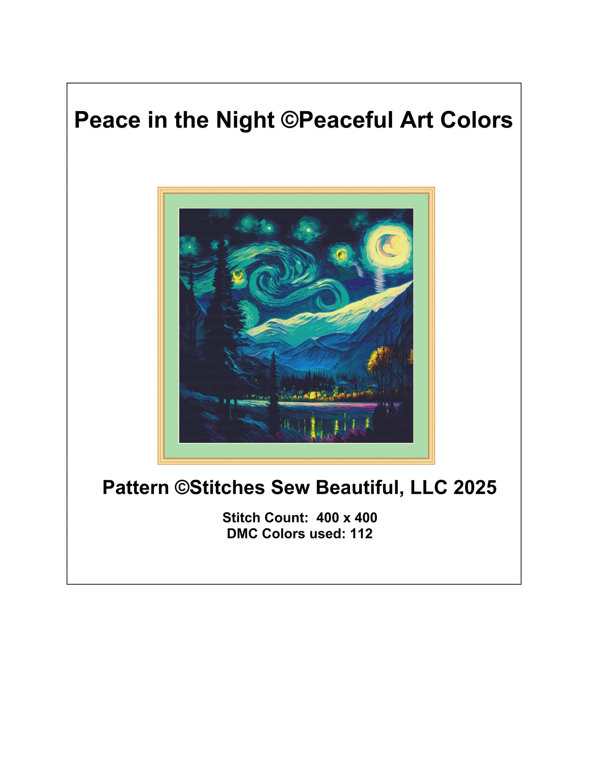 Peace in the Night counted cross stitch pattern by Peaceful Art Colors