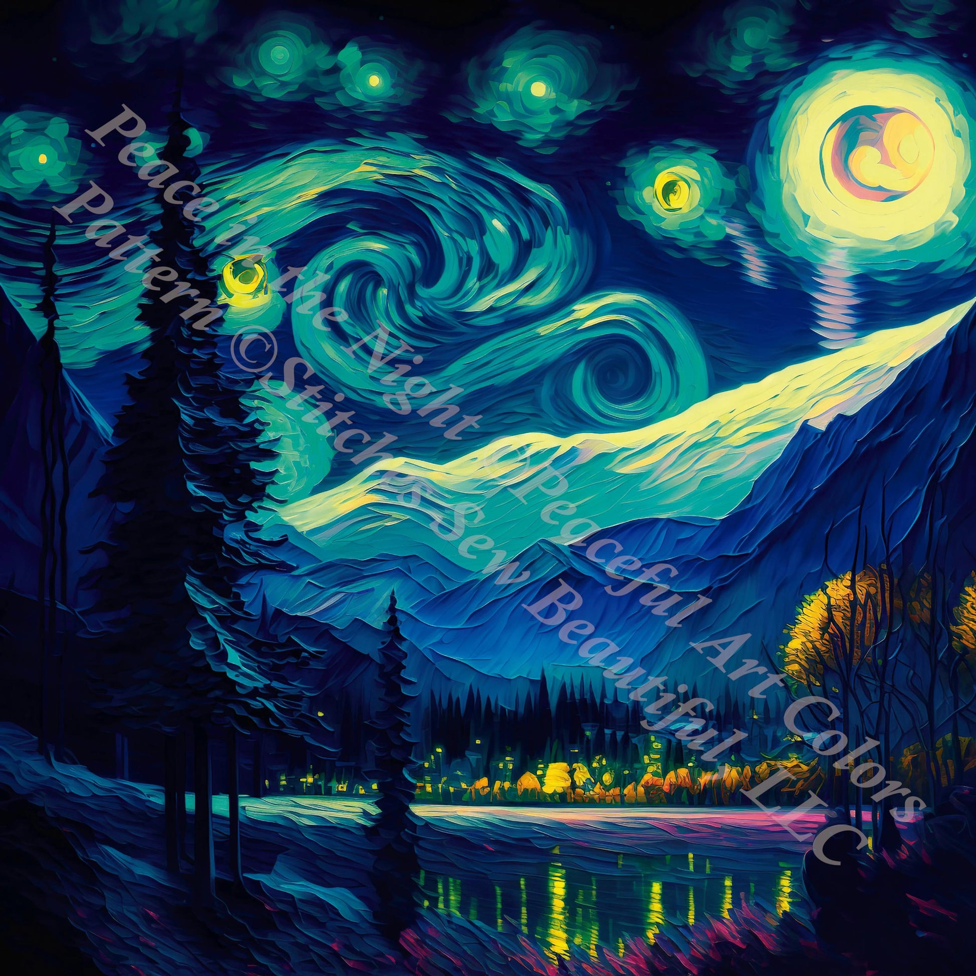 Peace in the Night counted cross stitch pattern by Peaceful Art Colors