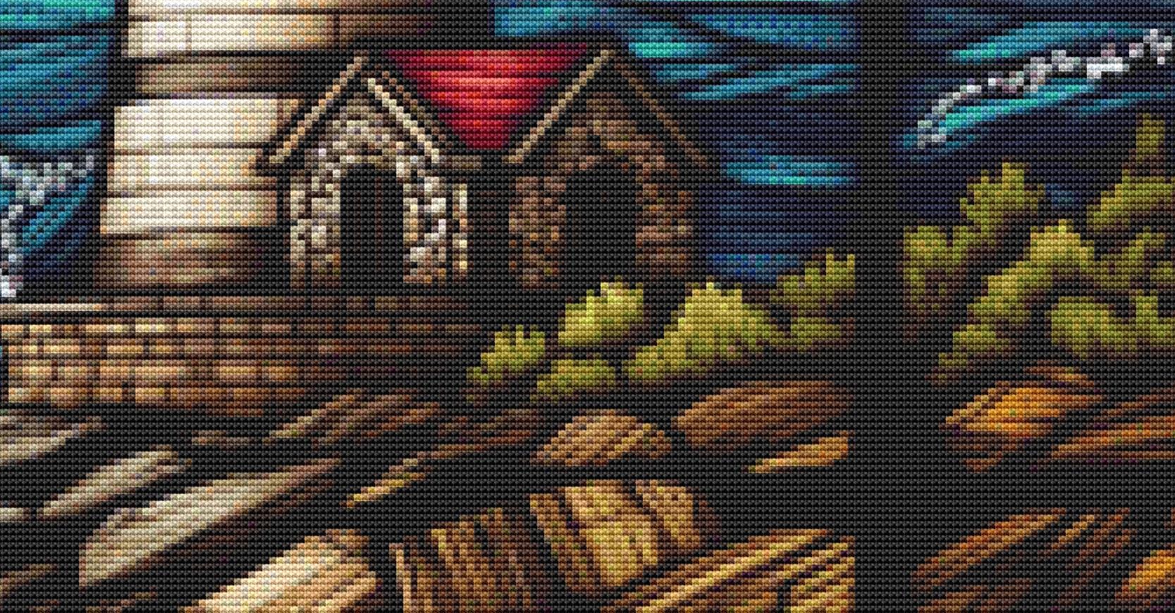 Stained Glass Lighthouse (Max Color) counted cross stitch pattern ©Adobe Ext. License