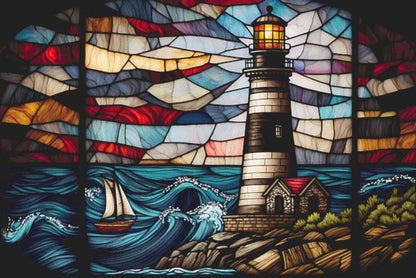 Stained Glass Lighthouse (Max Size/Color) counted cross stitch pattern ©Adobe Ext. License