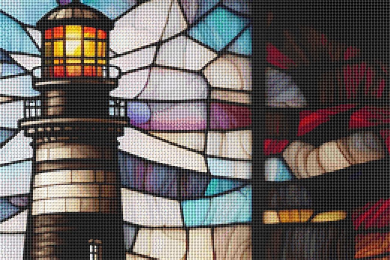 Stained Glass Lighthouse (Max Size/Color) counted cross stitch pattern ©Adobe Ext. License