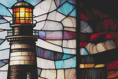 Stained Glass Lighthouse (Max Size/Color) counted cross stitch pattern ©Adobe Ext. License