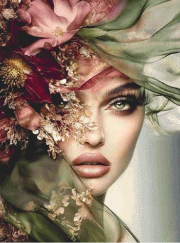 The Veil of Flowers 2 counted cross stitch pattern by Ingrid Jean AI Art