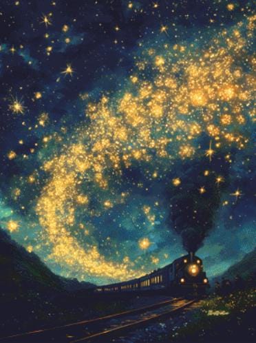 Night Train Racing Through the Stars counted cross stitch pattern by IllustNation
