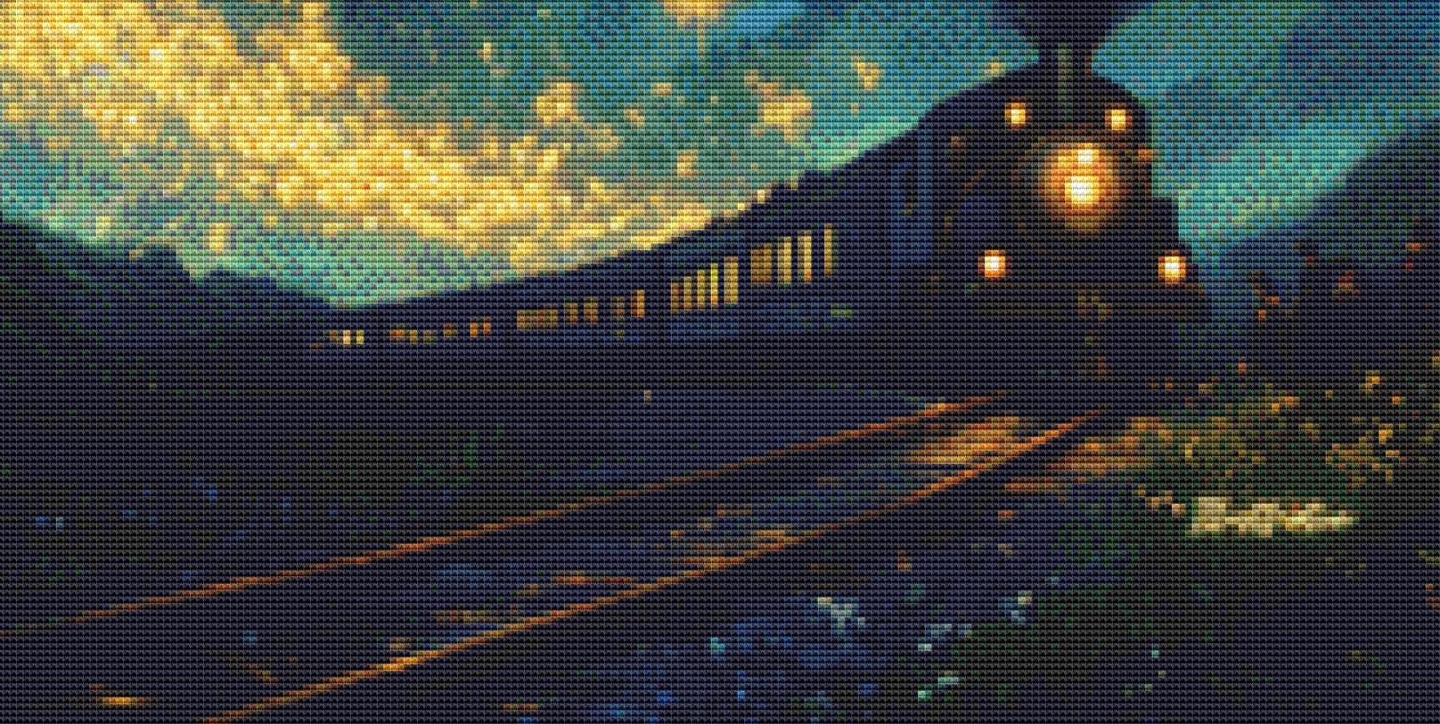 Night Train Racing Through the Stars counted cross stitch pattern by IllustNation