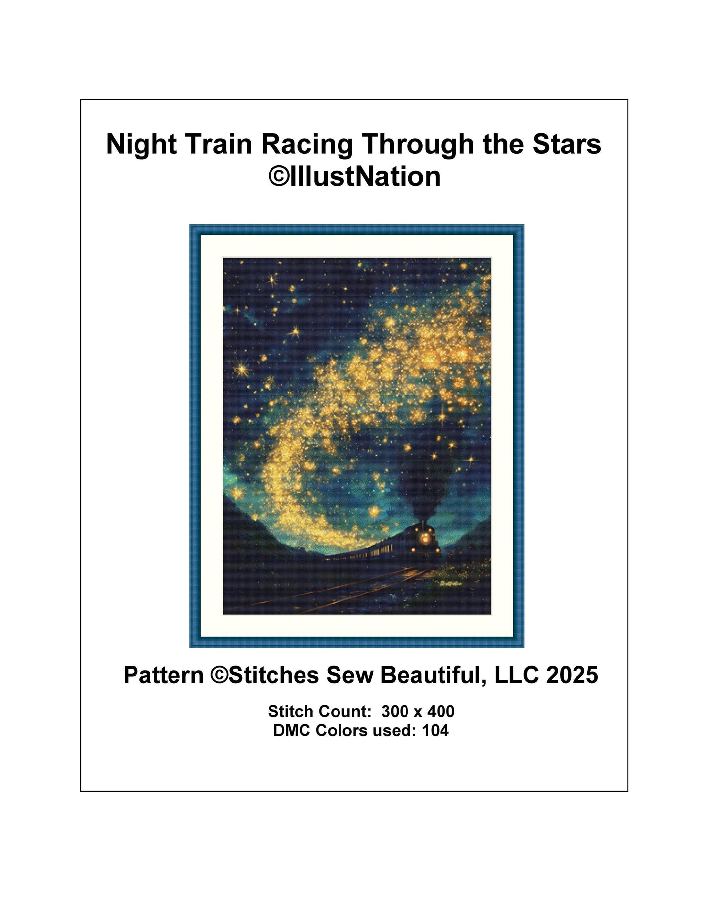 Night Train Racing Through the Stars counted cross stitch pattern by IllustNation