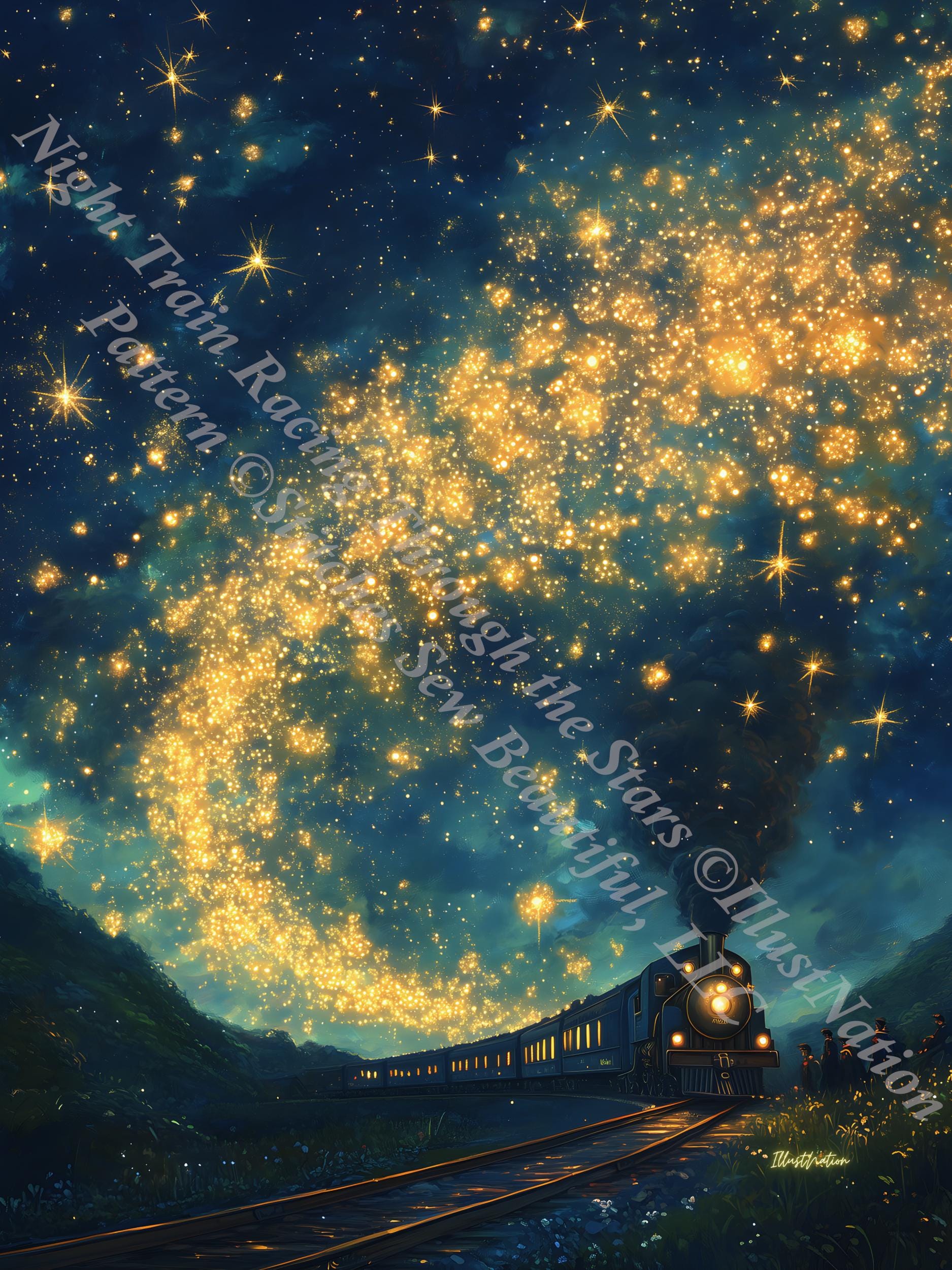 Night Train Racing Through the Stars counted cross stitch pattern by IllustNation