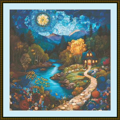 Whispers of the Stars and Moon on the Way Home counted cross stitch pattern by IllustNation