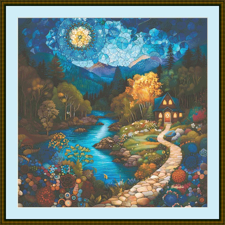 Whispers of the Stars and Moon on the Way Home counted cross stitch pattern by IllustNation