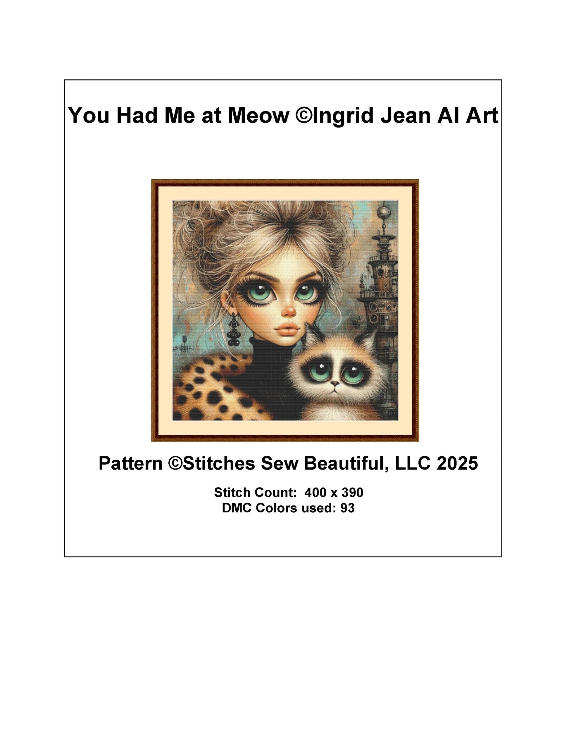You Had Me at Meow counted cross stitch pattern by Ingrid Jean AI Art