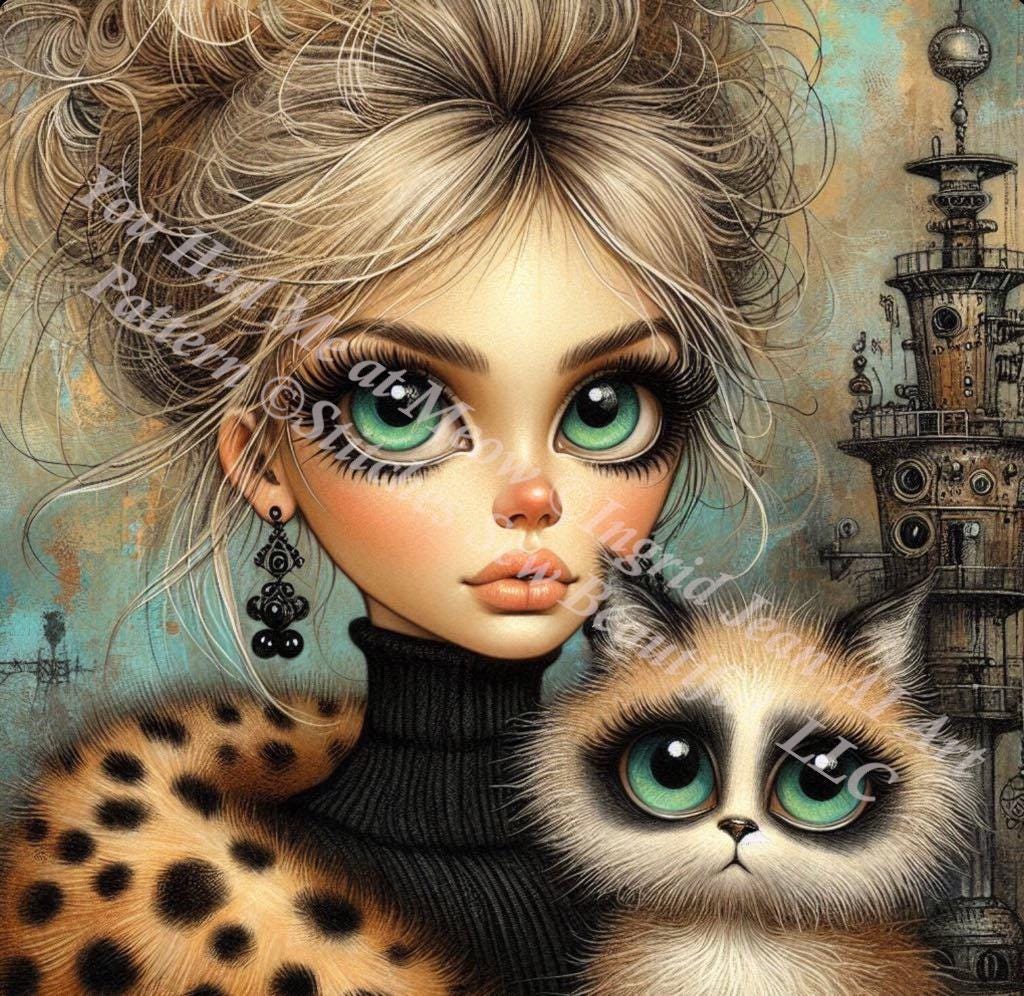 You Had Me at Meow counted cross stitch pattern by Ingrid Jean AI Art