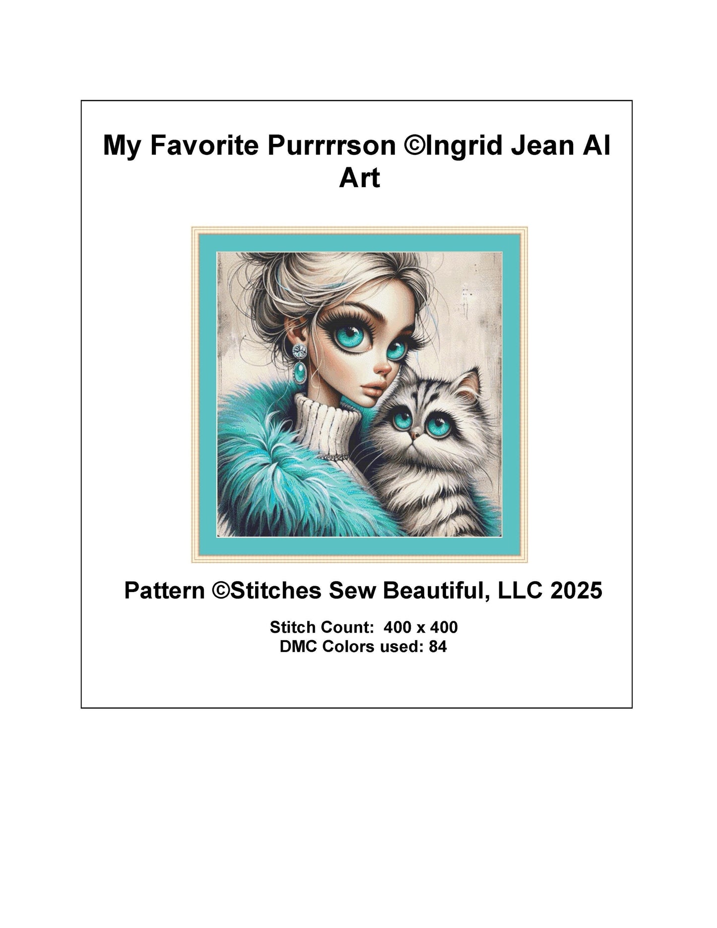 My Favorite Purrrrson counted cross stitch pattern by Ingrid Jean AI Art