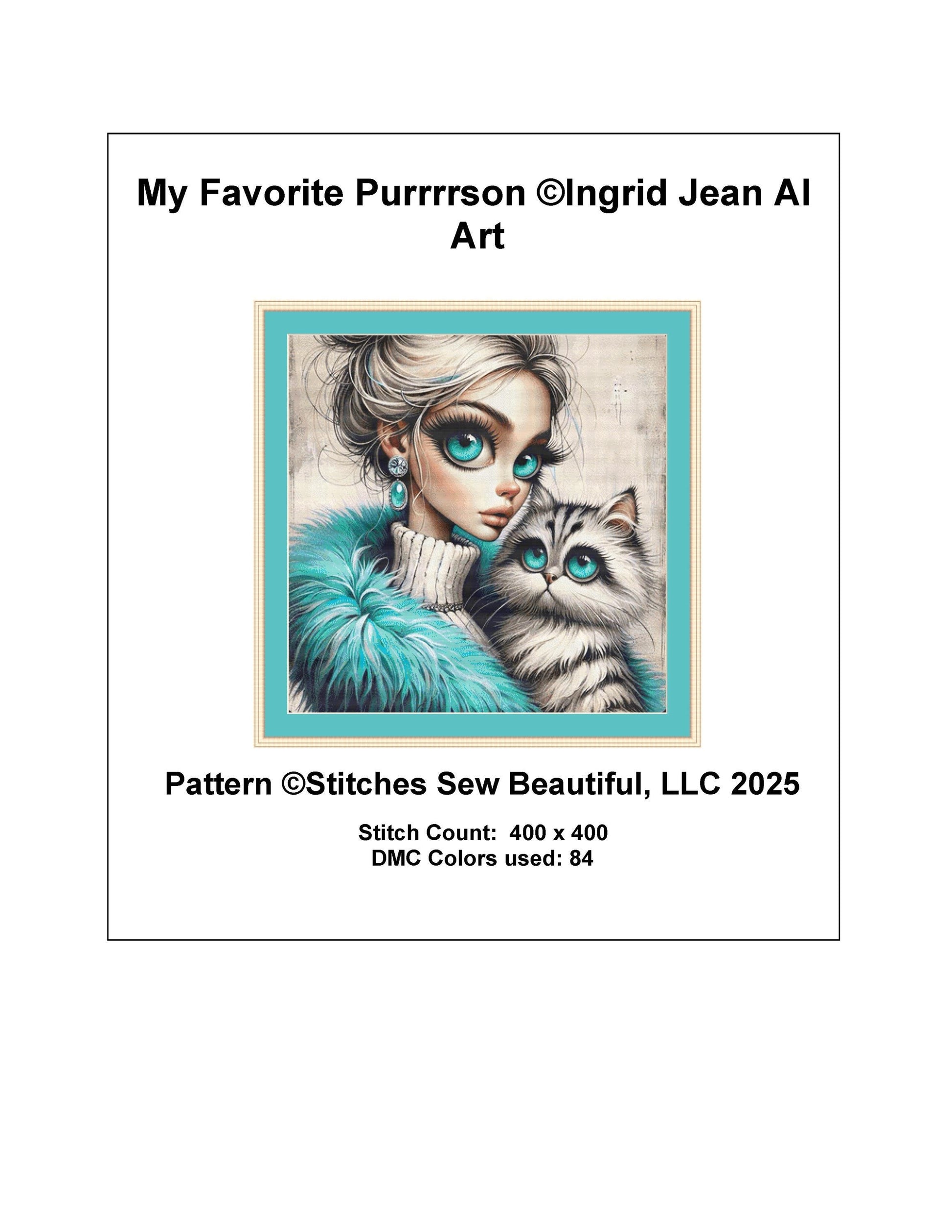 My Favorite Purrrrson counted cross stitch pattern by Ingrid Jean AI Art