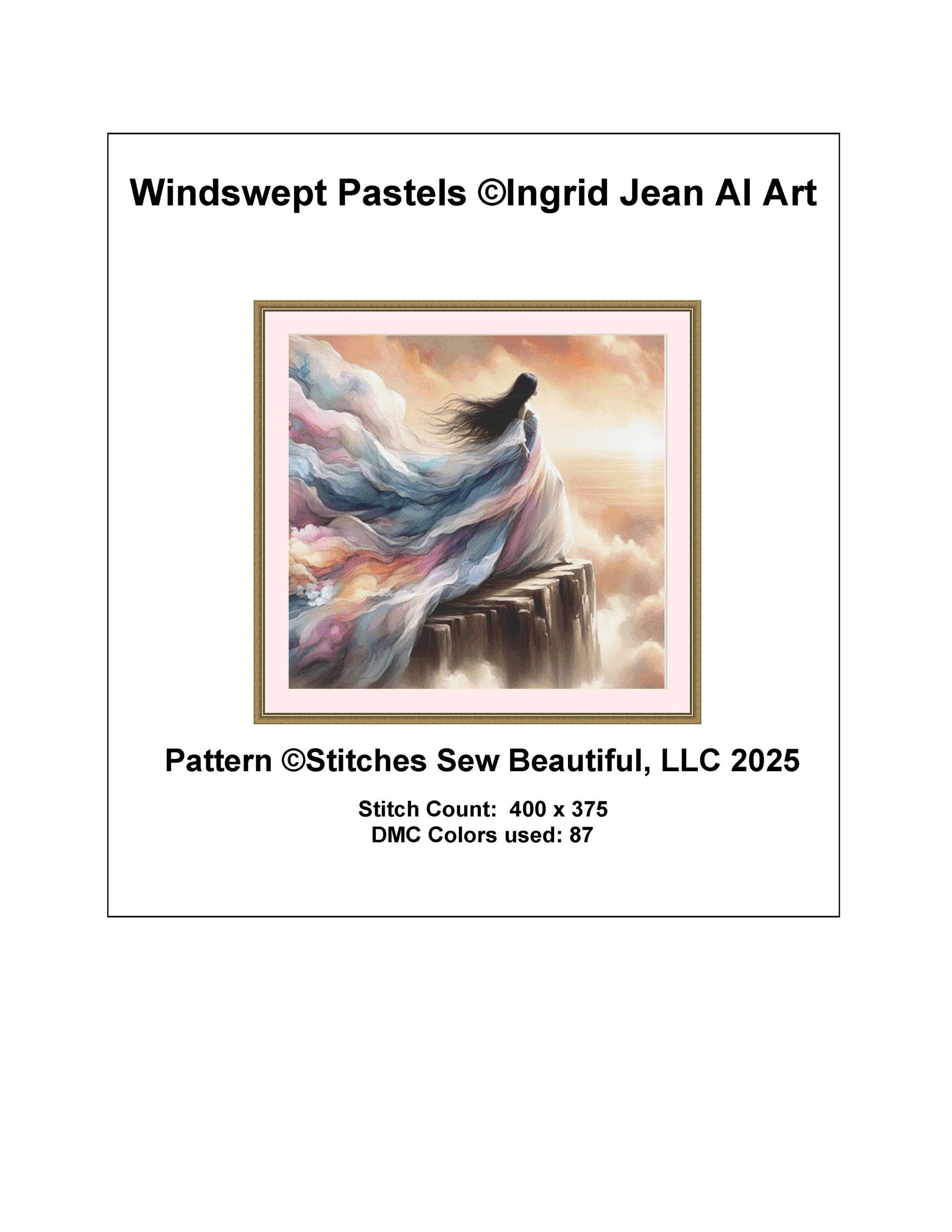 Windswept Pastels counted cross stitch pattern by Ingrid Jean AI Art