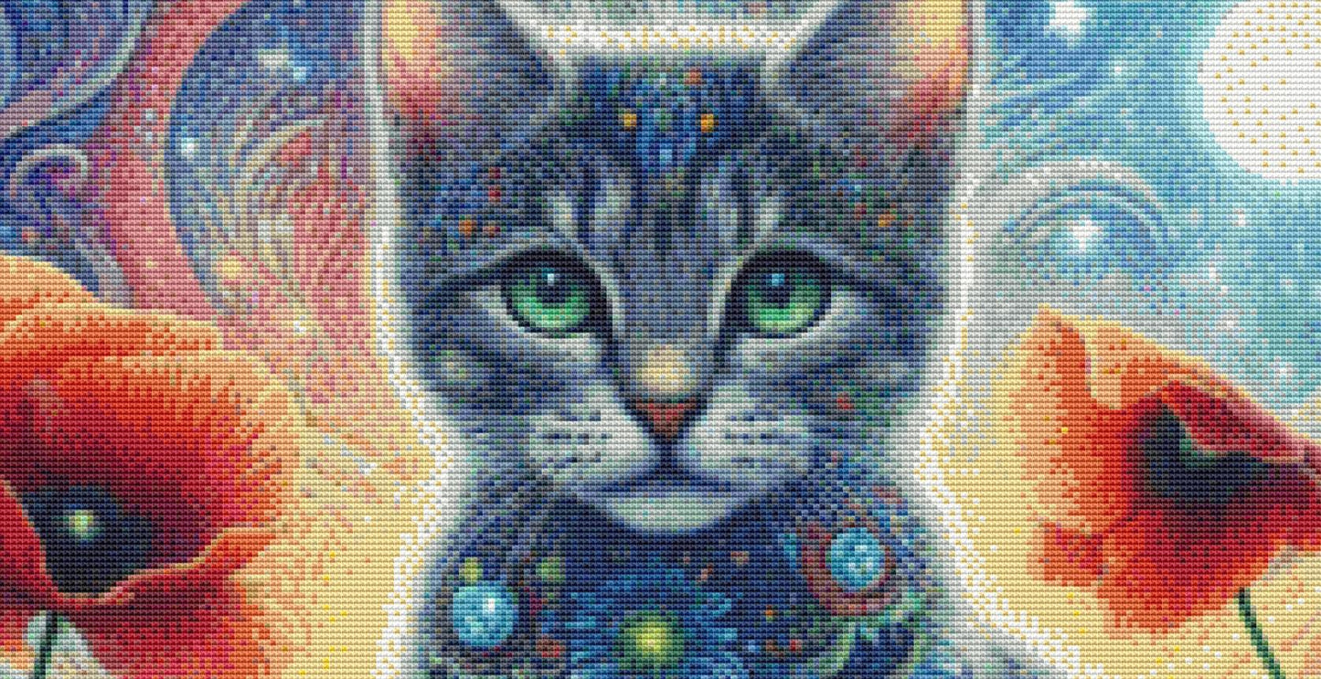 Elegant Floral Feline counted cross stitch pattern by World of Love Hearts/Adrian G. Eyre