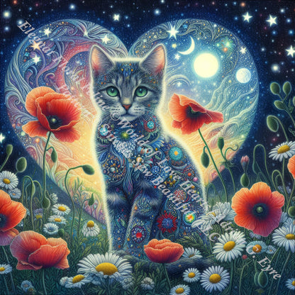 Elegant Floral Feline counted cross stitch pattern by World of Love Hearts/Adrian G. Eyre
