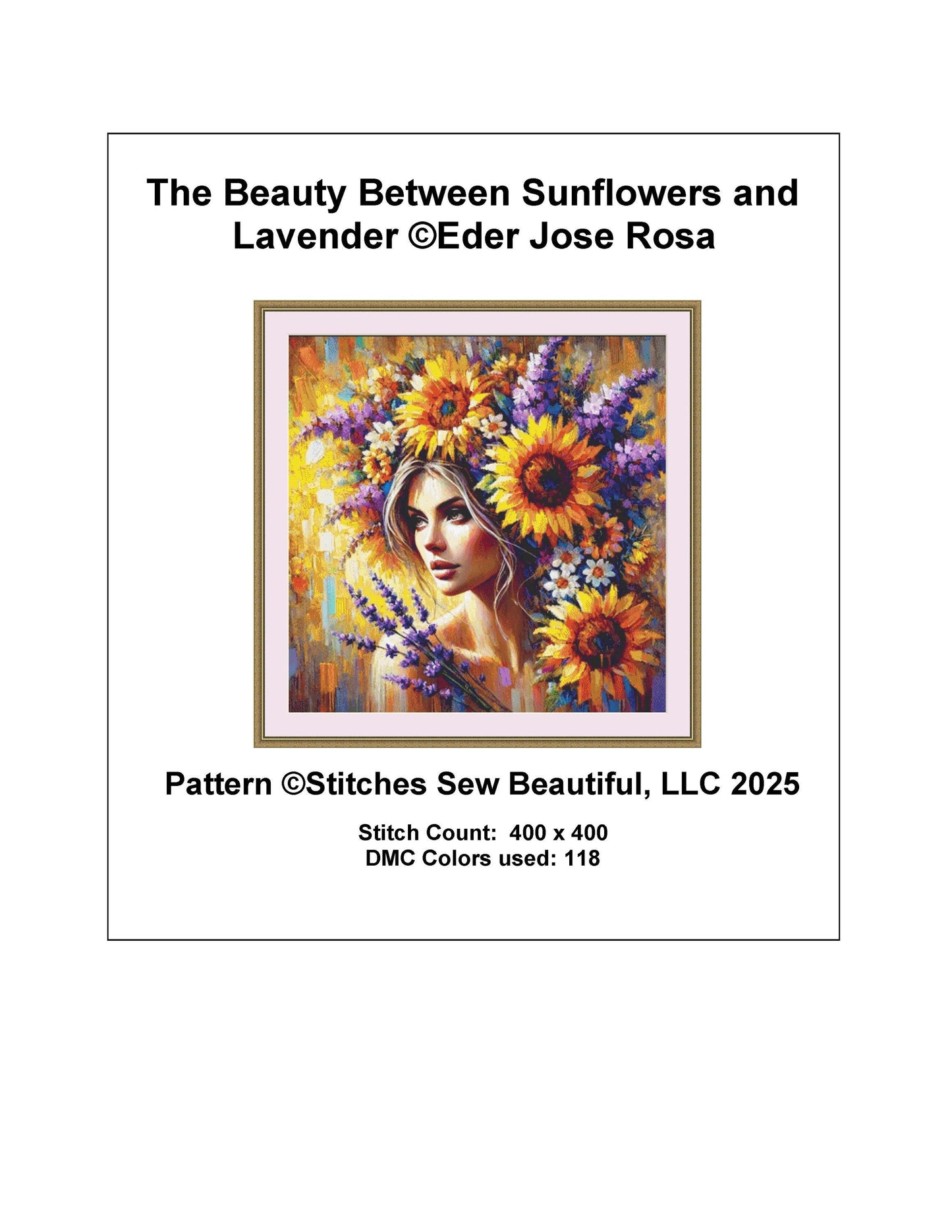 The Beauty Between Sunflowers and Lavender counted cross stitch pattern by Eder Jose Rosa