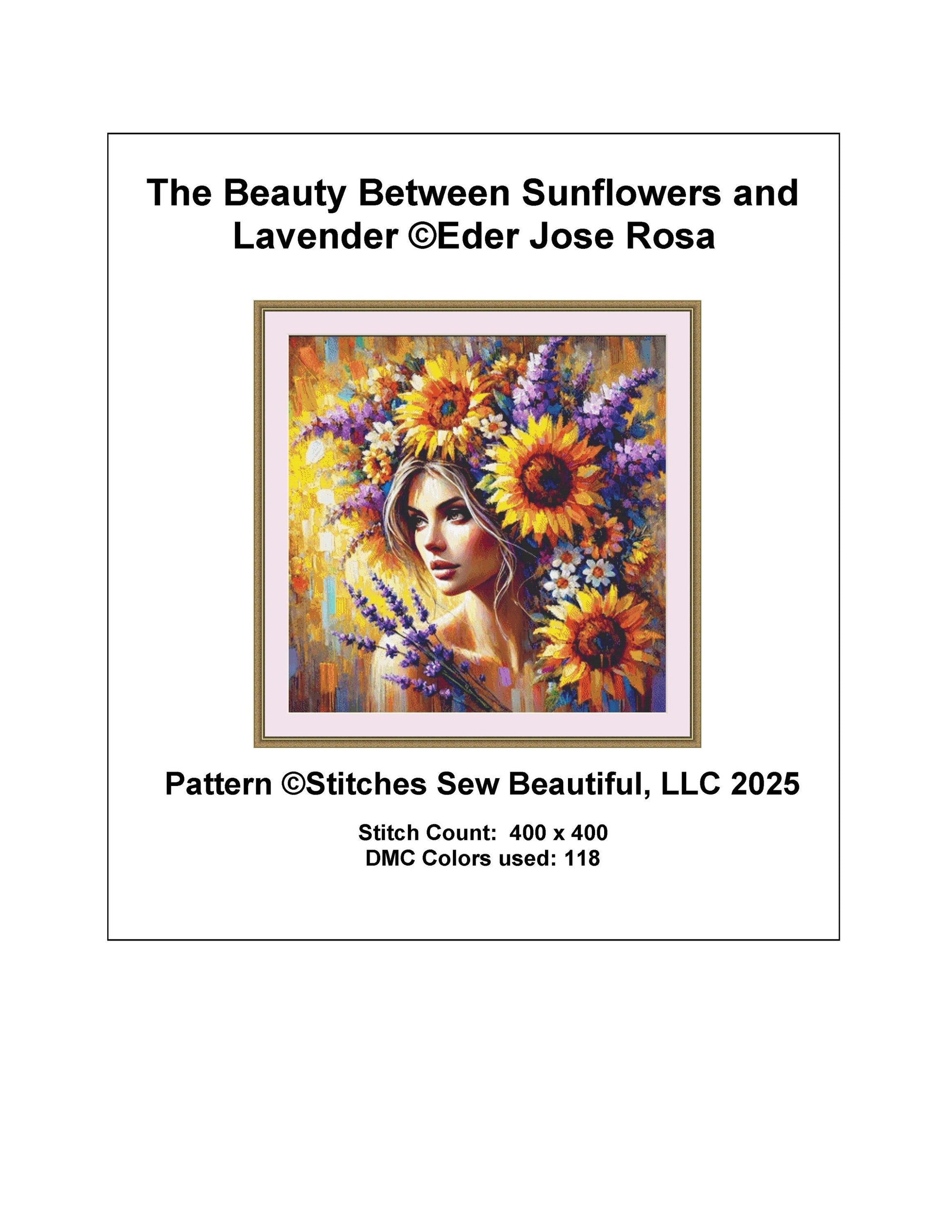The Beauty Between Sunflowers and Lavender counted cross stitch pattern by Eder Jose Rosa