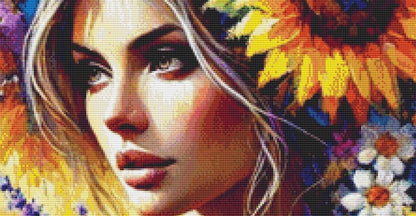 The Beauty Between Sunflowers and Lavender counted cross stitch pattern by Eder Jose Rosa
