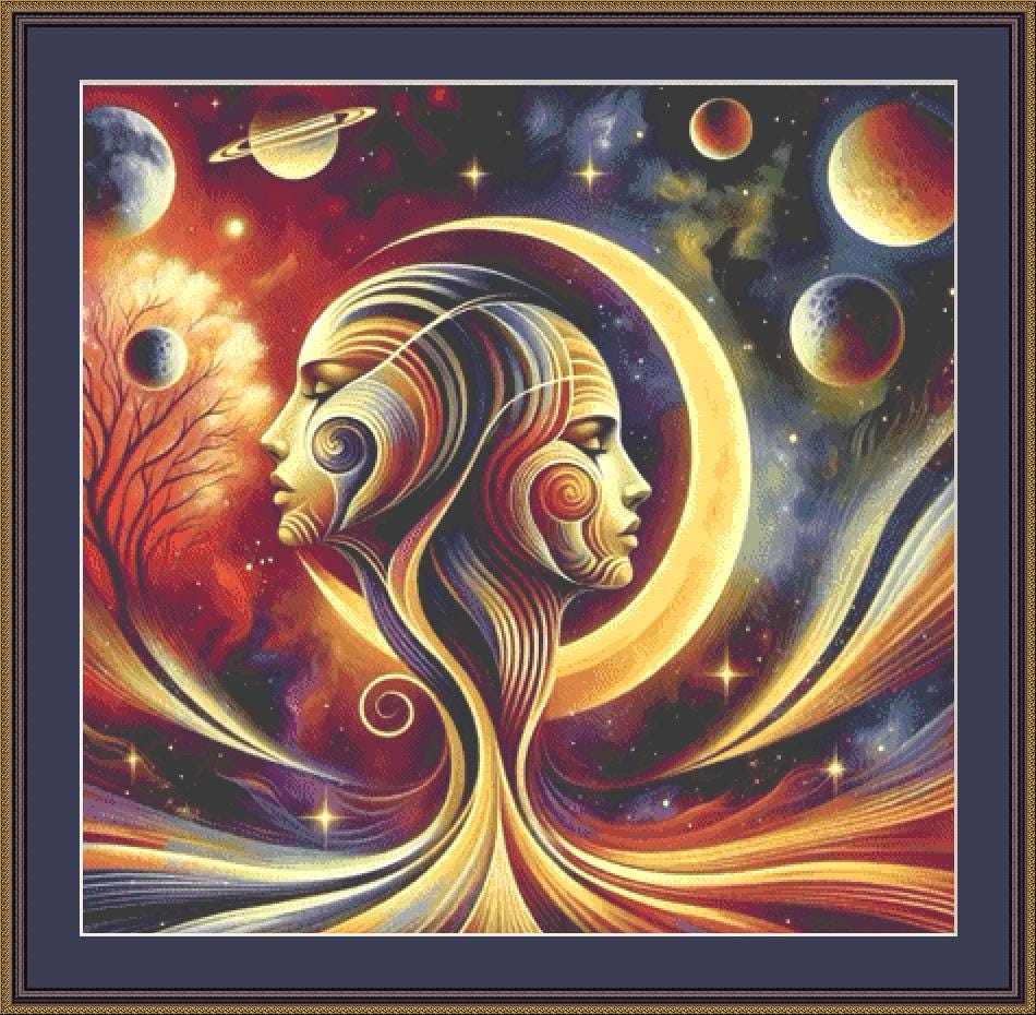 Gazing at The Cosmos counted cross stitch pattern by Ingrid Jean AI Art