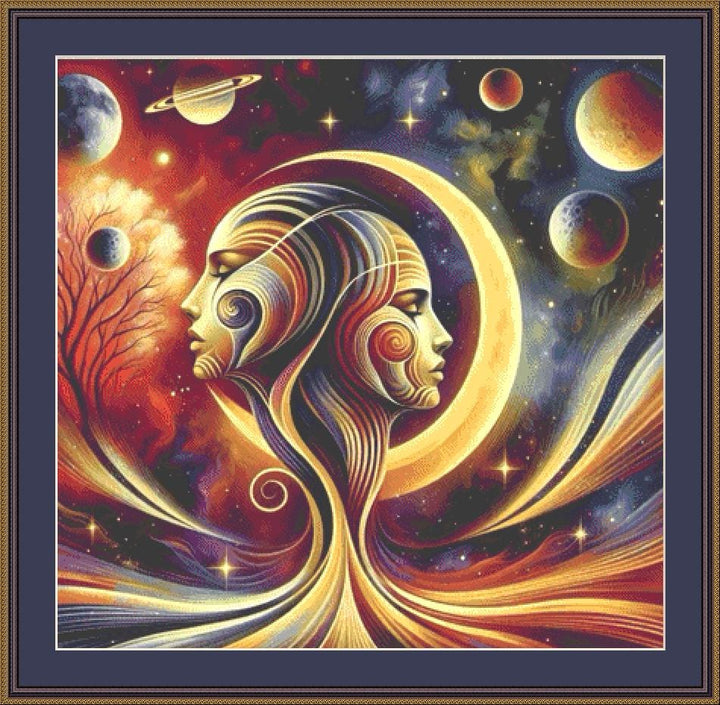 Gazing at The Cosmos counted cross stitch pattern by Ingrid Jean AI Art