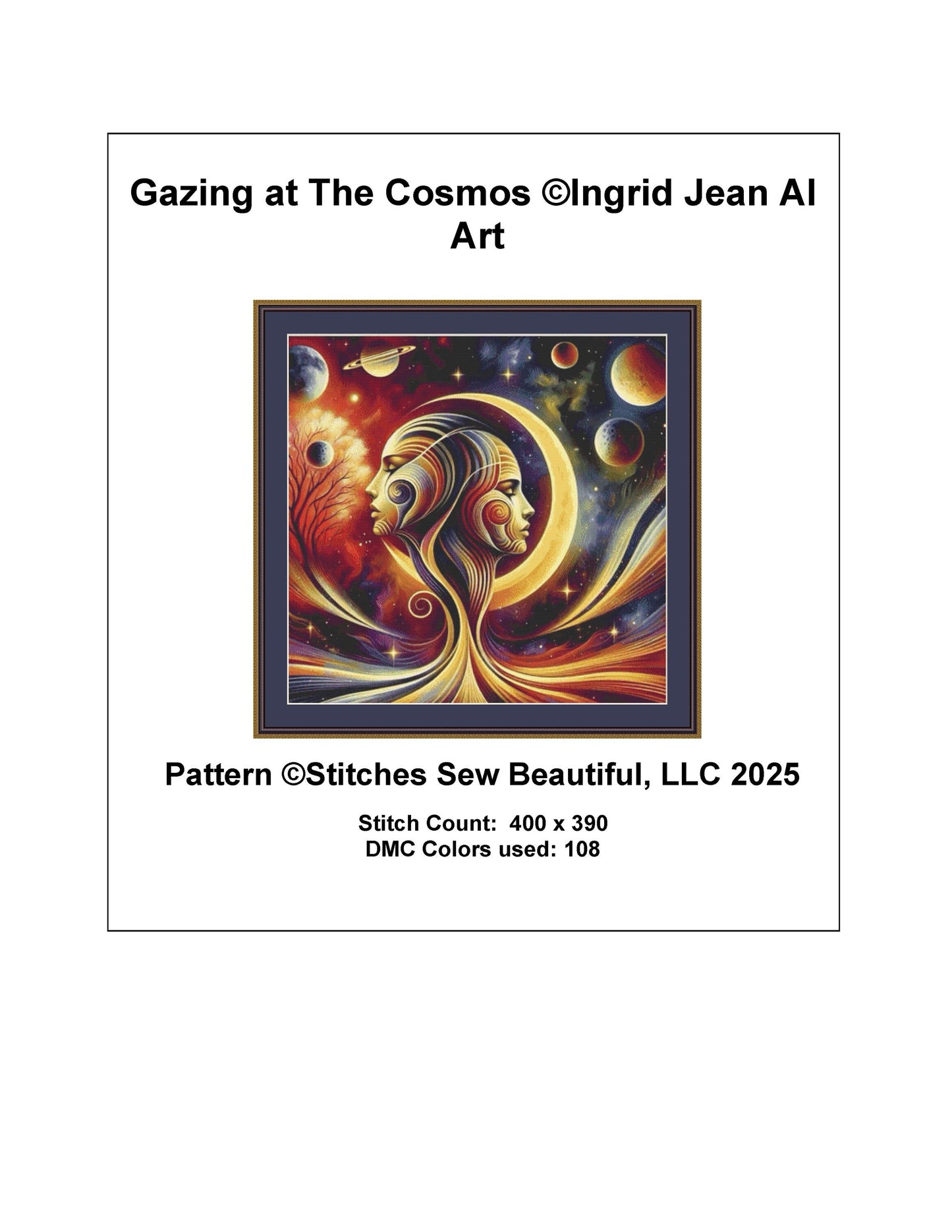 Gazing at The Cosmos counted cross stitch pattern by Ingrid Jean AI Art