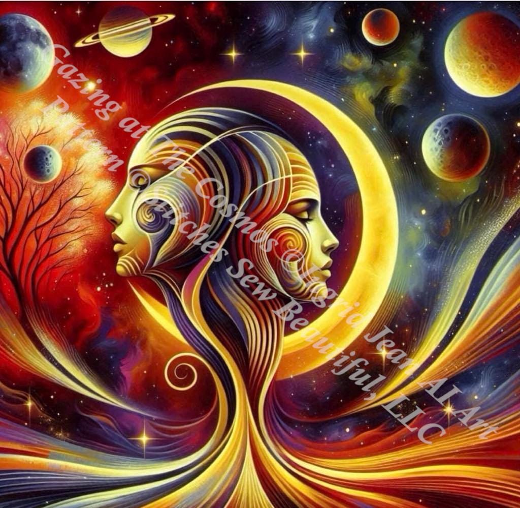 Gazing at The Cosmos counted cross stitch pattern by Ingrid Jean AI Art