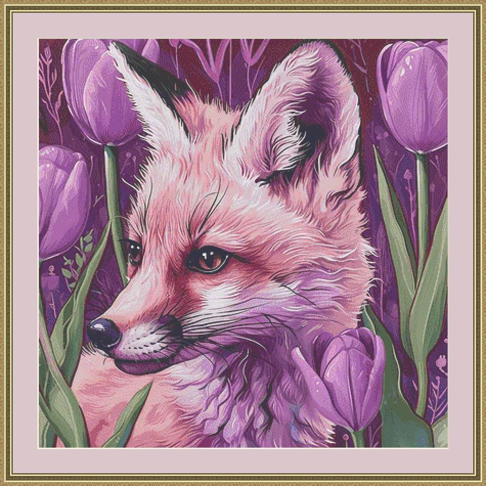 Purple Fox counted cross stitch pattern by Passy Art