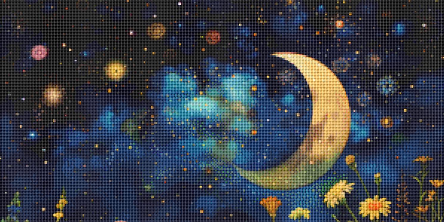 Field of Flowers Bathed in Soft Moonlight counted cross stitch pattern by IllustNation