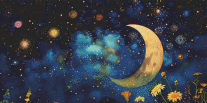 Field of Flowers Bathed in Soft Moonlight counted cross stitch pattern by IllustNation