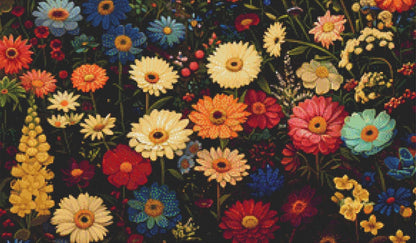 Field of Flowers Bathed in Soft Moonlight counted cross stitch pattern by IllustNation
