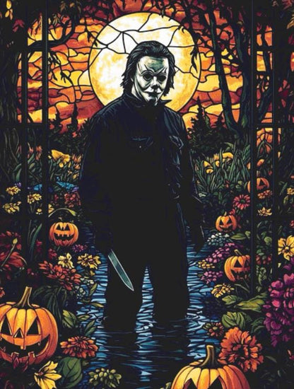 Stained Glass Michael Myers (Max Size/Color) counted cross stitch pattern by Ingrid Jean AI Art