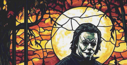 Stained Glass Michael Myers (Max Size/Color) counted cross stitch pattern by Ingrid Jean AI Art
