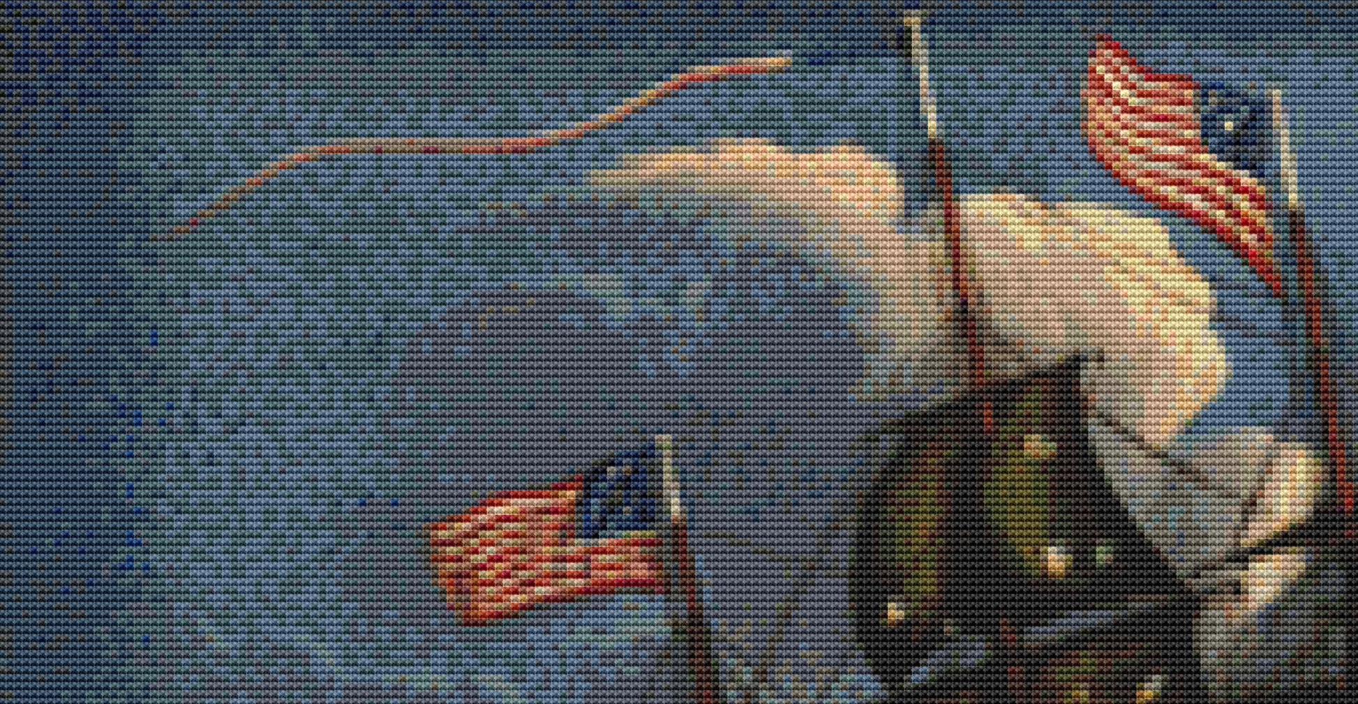 The Constitution and the Guerriere counted cross stitch pattern by Thomas Chambers ca. 1845