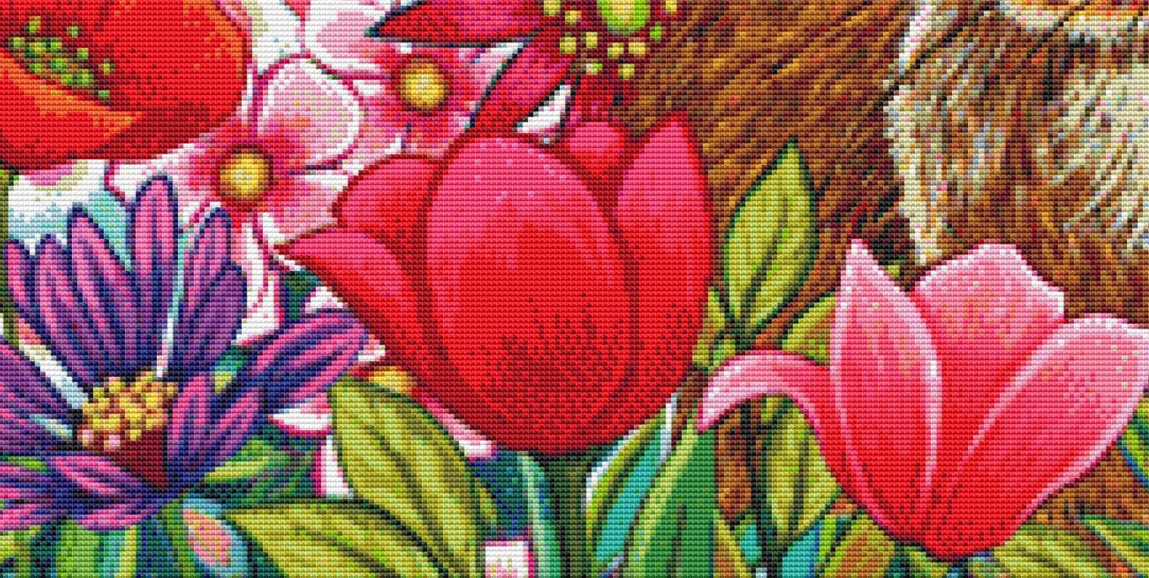 Tiptoes Through The Tulips counted cross stitch pattern by Peggy Davis/Porterfields Fine Art Licensing
