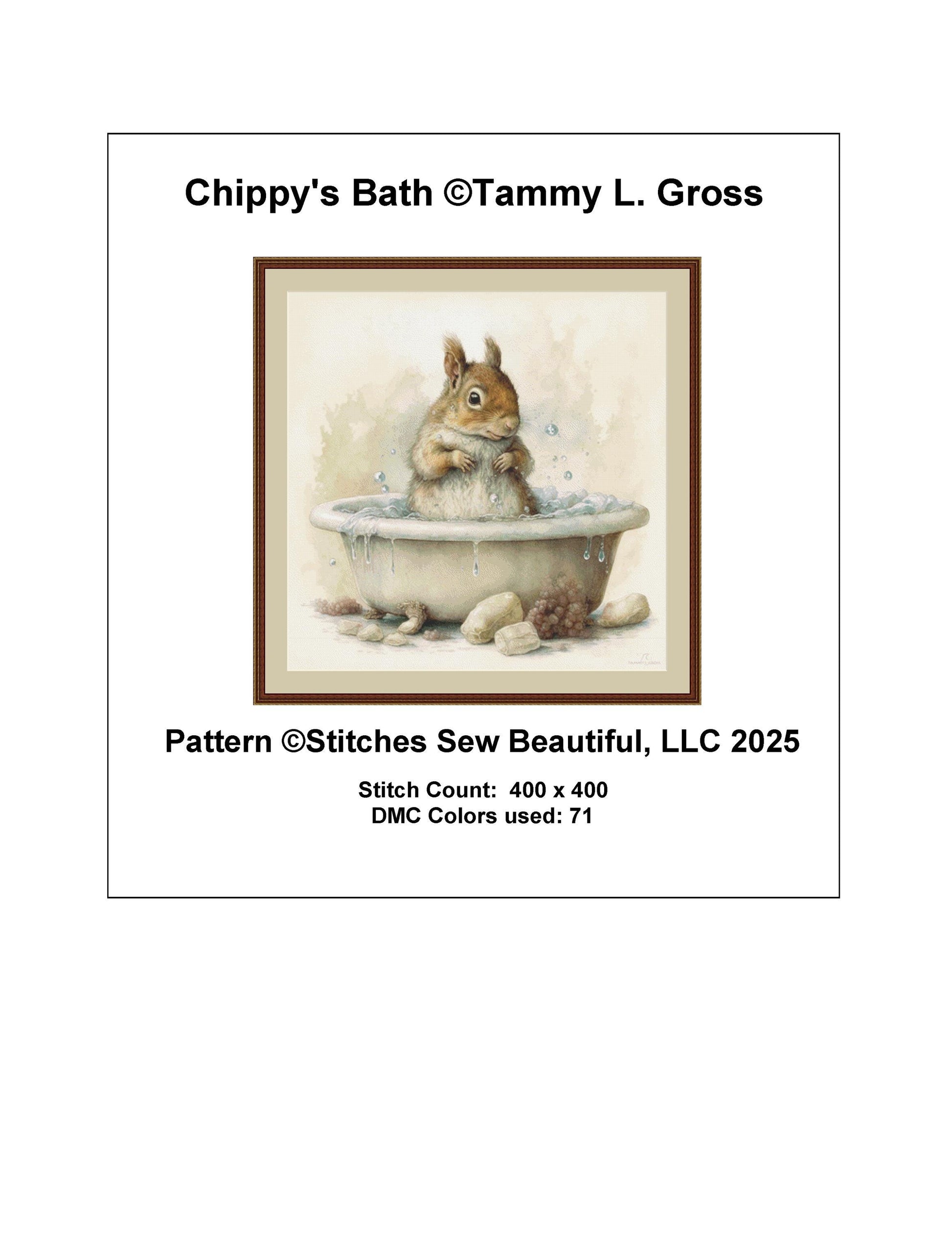 Chippy's Bath counted cross stitch pattern by Tammy L. Gross