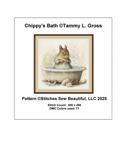 Chippy's Bath counted cross stitch pattern by Tammy L. Gross