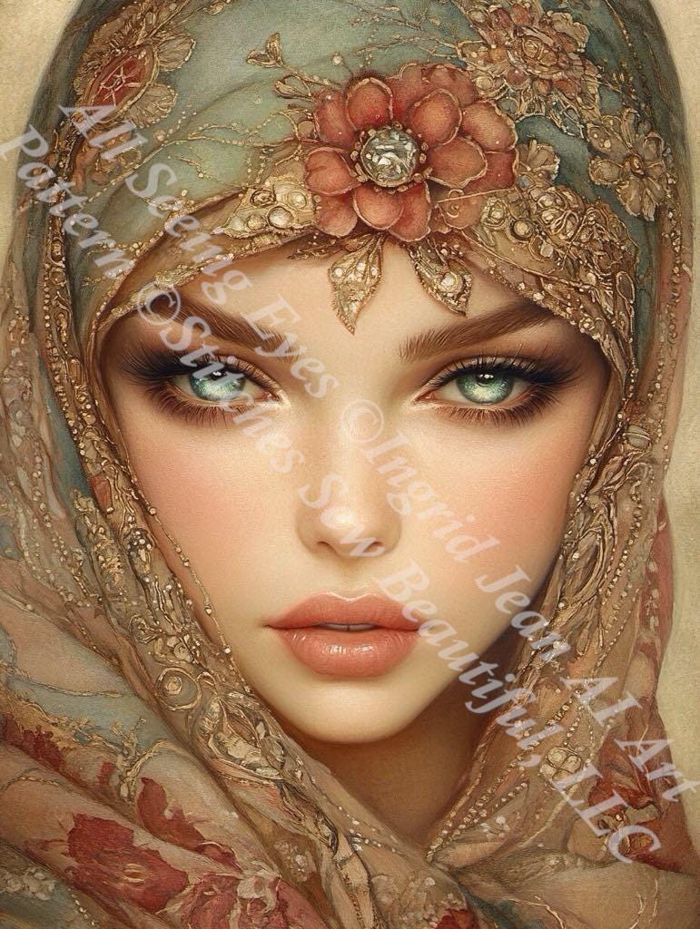 All Seeing Eyes counted cross stitch pattern by Ingrid Jean AI Art