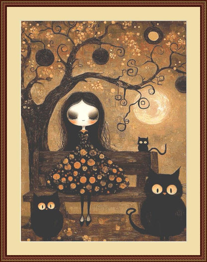 Cat Date Night counted cross stitch pattern by Ingrid Jean AI Art