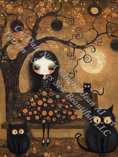 Cat Date Night counted cross stitch pattern by Ingrid Jean AI Art