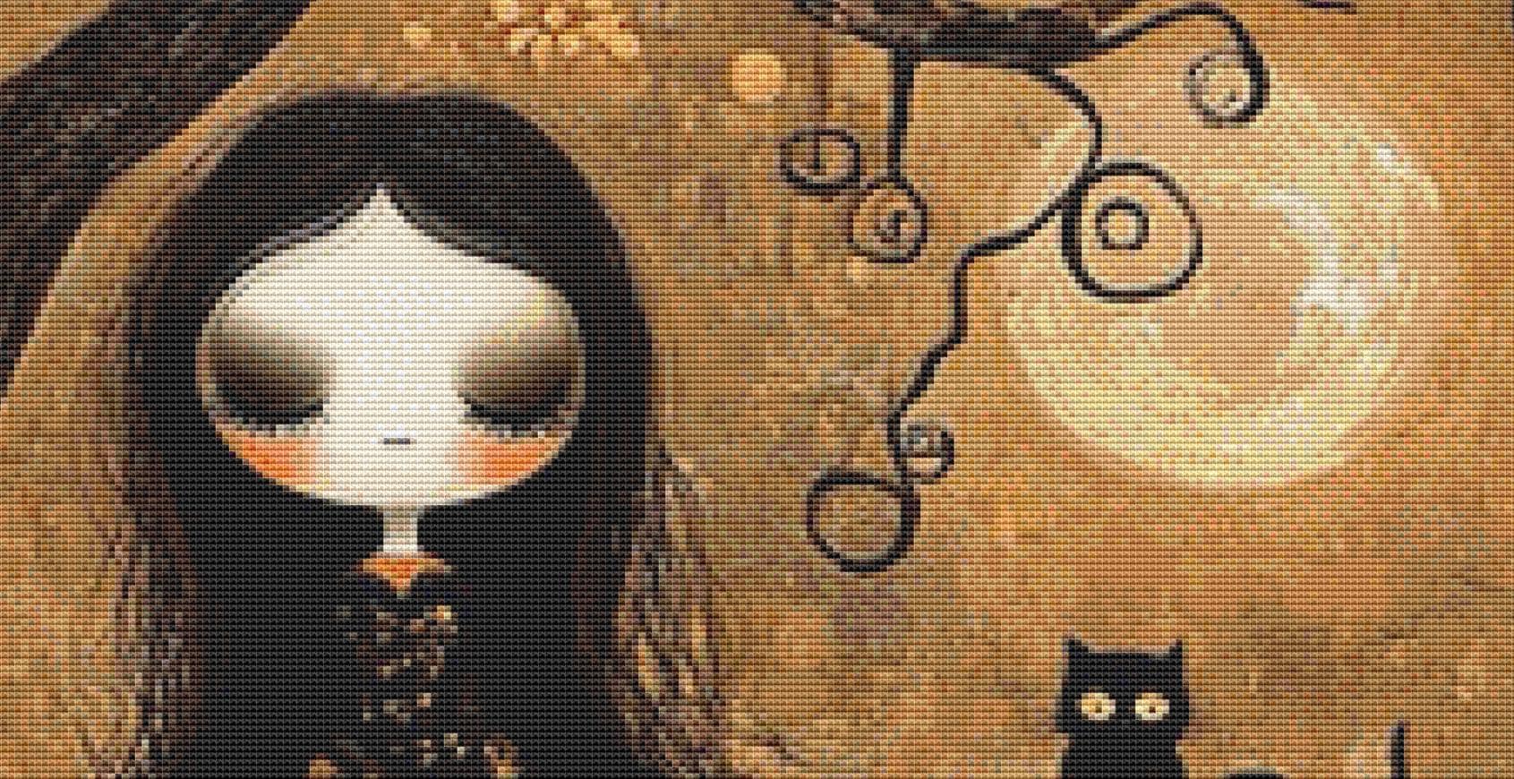 Cat Date Night counted cross stitch pattern by Ingrid Jean AI Art