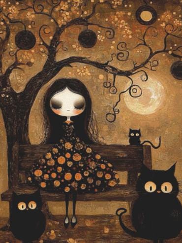 Cat Date Night counted cross stitch pattern by Ingrid Jean AI Art