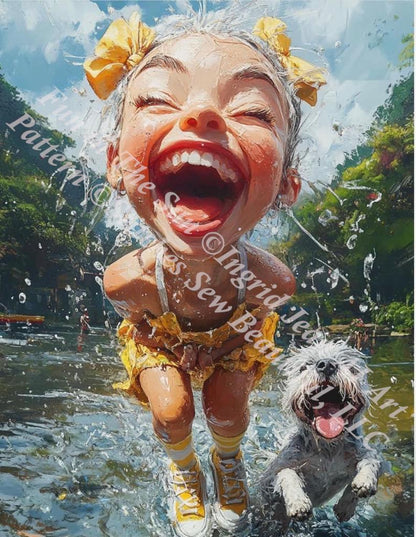 Fun in The Sun (Max Size/Color) counted cross stitch pattern by Ingrid Jean AI Art