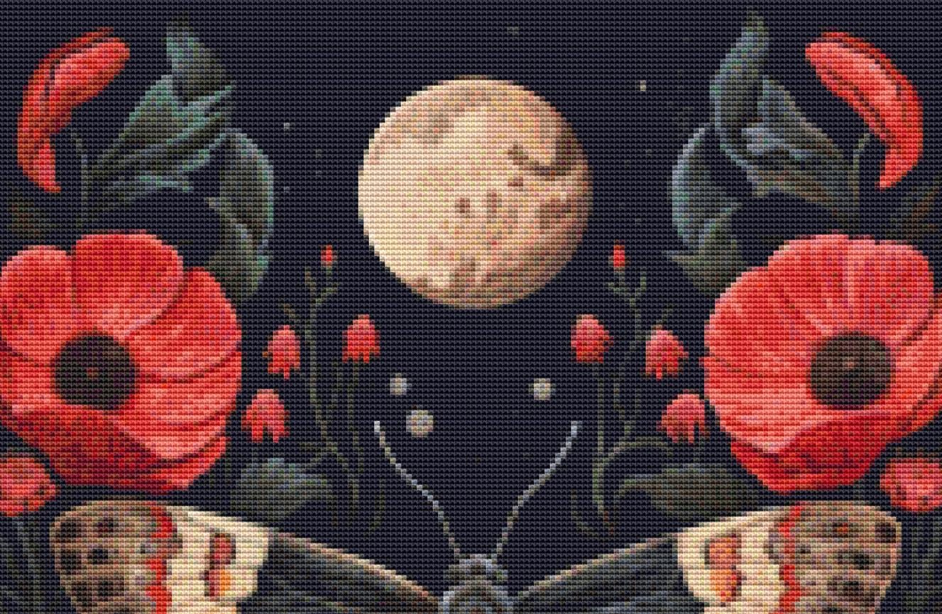 Gothic Botanical Moth (Small) counted cross stitch pattern by Dutch Lady Mystic Art