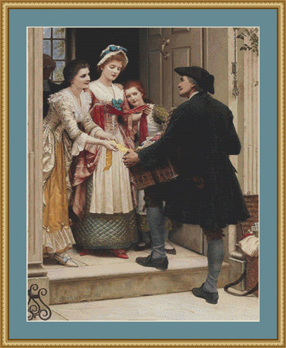 Ribbons and Laces for Very Pretty Faces counted cross stitch pattern by Edmund Blair Leighton 1904