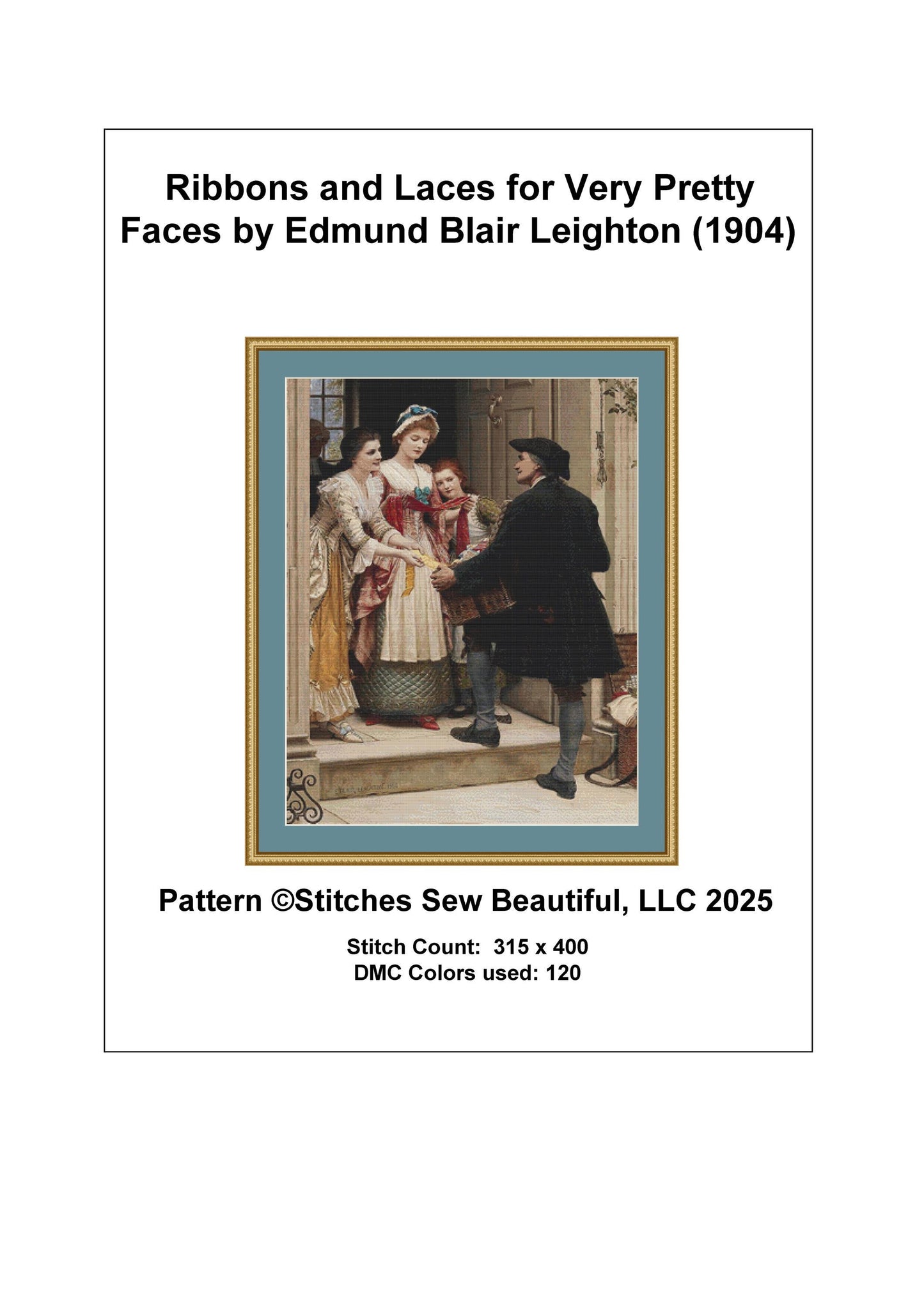 Ribbons and Laces for Very Pretty Faces counted cross stitch pattern by Edmund Blair Leighton 1904