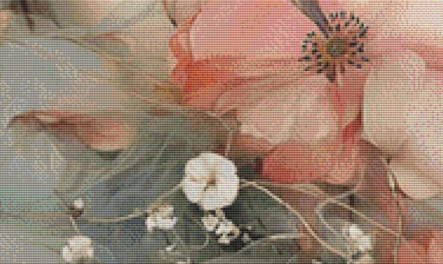 The Veil of Flowers counted cross stitch pattern by Ingrid Jean AI Art